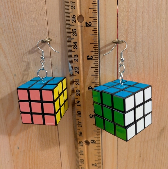 Rubicks Colorful Cube Earrings - Picture 2 of 5